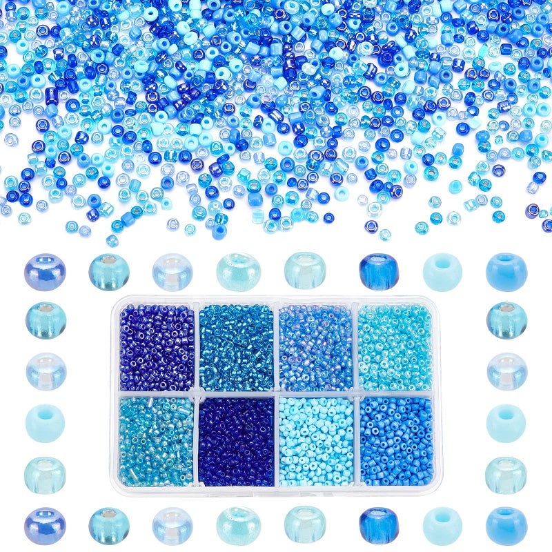 PH PandaHall 8000pcs 2mm Blue Seed Beads, Craft Glass Beads Pony Waist Bead 12/0 Mini Spacer Bead for Friendship Bracelet Making Summer Ocean Sea Seaside Beading Weaving - Image 1